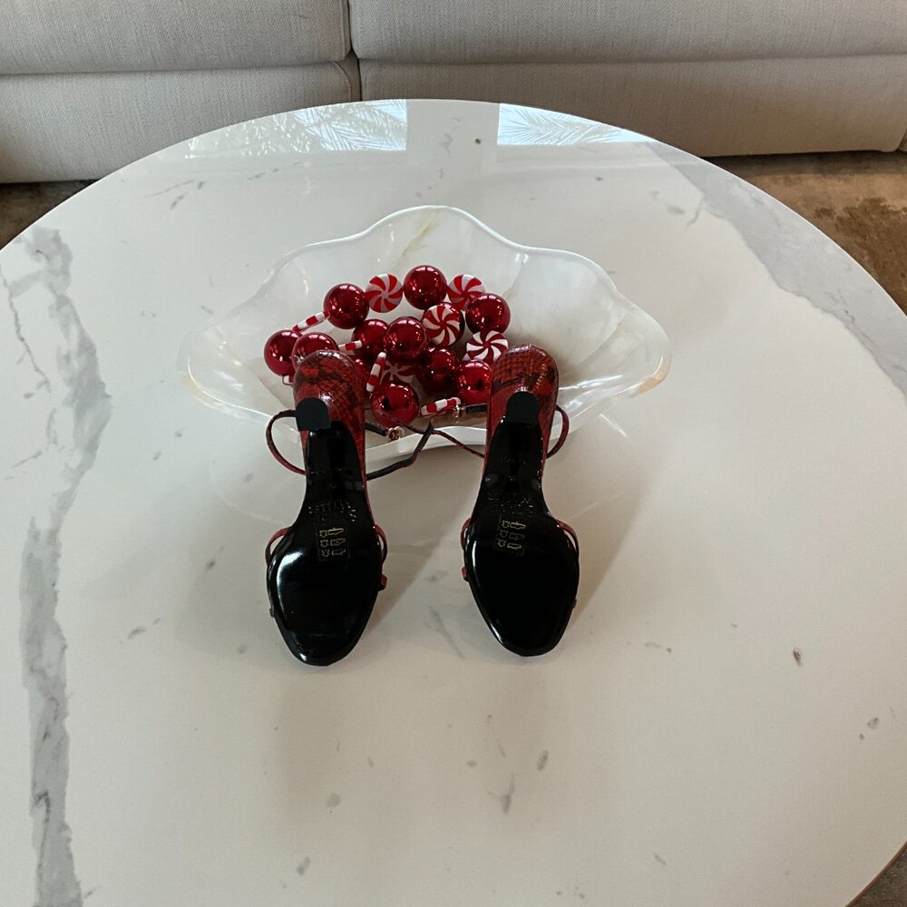 Simon Miller Red Snake-Print Strappy Heels - Picture 6 of 6